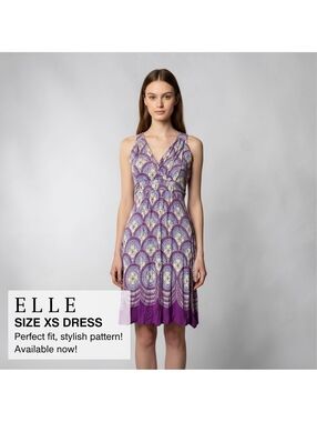 ELLE Purple Patterned V-Neck Sleeveless Dress Size XS